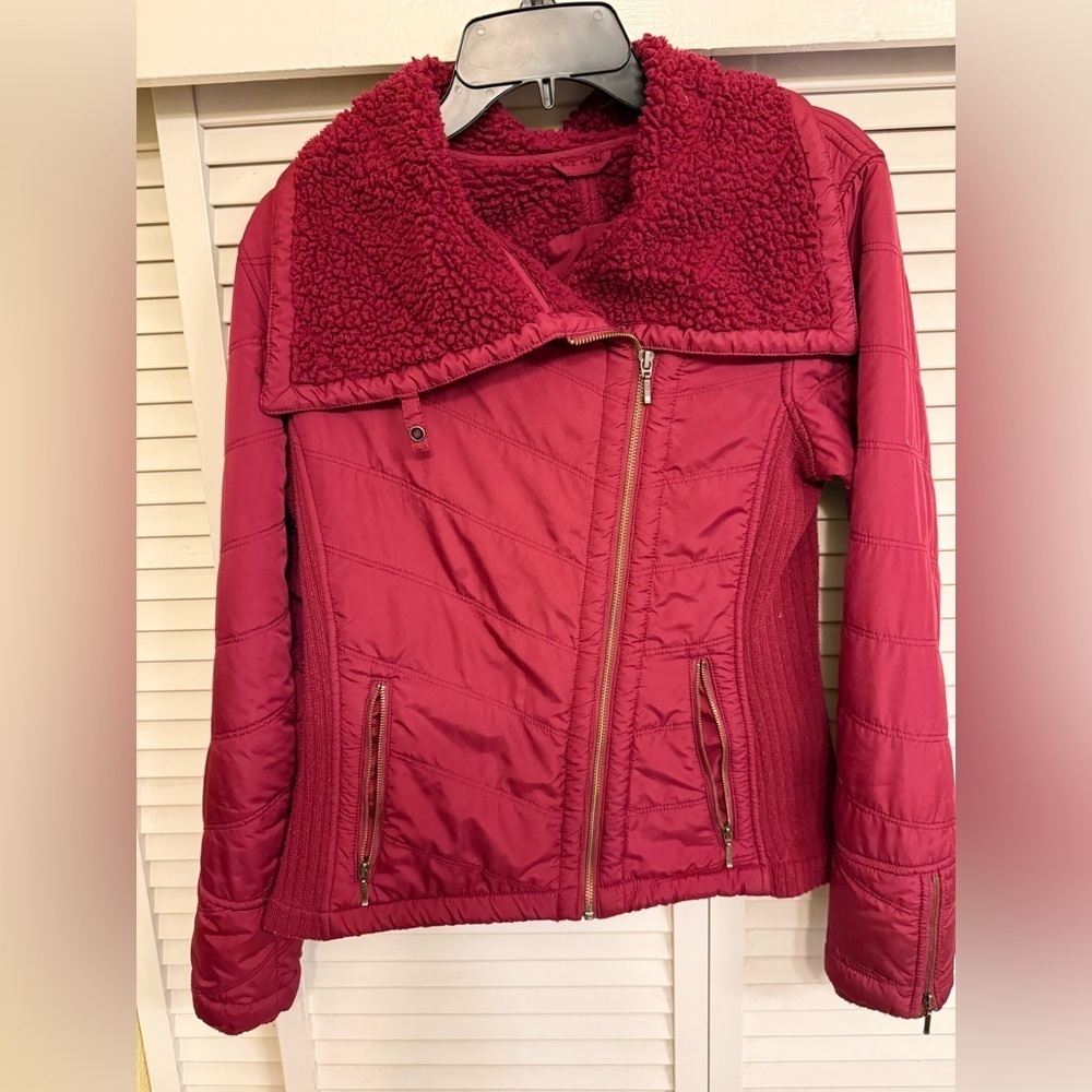 Parana Women's Sherpa Lined Fuchsia Pink Quilted Wrap Jacket Sz Small